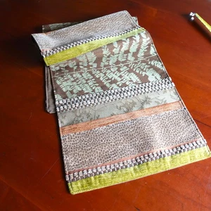 Fall Thanksgiving Table Runner Decor Textured Lined 58x13" Browns Tan Greens - Picture 1 of 11