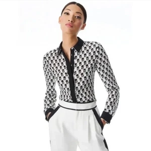 Alice + Olivia Willa Sassy Stace Face White Silk Placket Blouse Women XS NWT - Picture 1 of 21