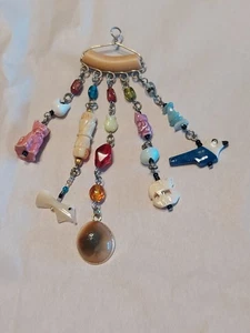 5 String Charm Pendant Brooch Cat Bird Owl Fish Ceramic Shell Stone Glass Beads - Picture 1 of 12