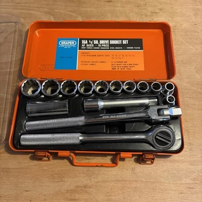 Draper 15a 1/2” Square Drive 15 Piece AF Vintage Socket Set - Made In Japan - Image 1 of 4