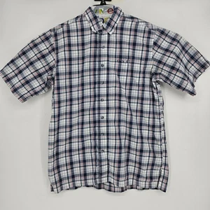 GameGuard Shirt Mens Large Short Sleeve Plaid White Blue Button Up Vented 1718 - Picture 1 of 11