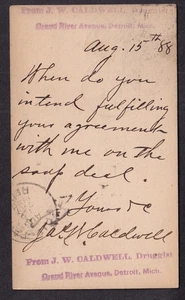 1888 Postkarte J W Caldwell Drogist an J Clark Erie Pa / Rücksendung an Absender - Bild 1 von 2