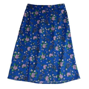 NWT J.Crew Blue Floral Print Midi Length Slip Skirt Elastic Waist Petite Small - Picture 1 of 7