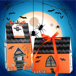 2024 New Orange Halloween House Party Paper Favour Sweets Biscuit Gift Boxes X10 - Picture 1 of 11