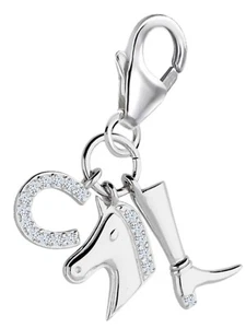 Charm Anhänger Silber Pferd Hufeisen Zirkonia 925 Sterling Armband Karabiner - Bild 1 von 3