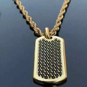 2Ct Round Cut Lab-Created Diamond Dog Tag Pendant 14k Yellow Gold Plated - Picture 1 of 2