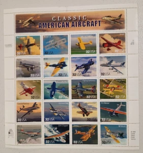 Classic American Aircraft Sheet of 20 32¢ Stamps Printed in 1996 - Picture 1 of 3