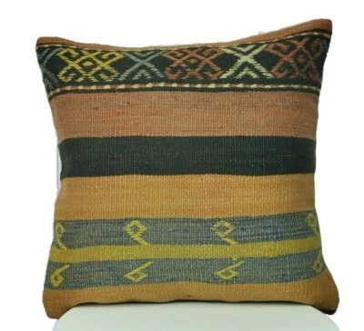 Kilim Cushion Case 16x16 Vintage Tribal Decorative Turkish  Pillow Cover E213 - Image 1 of 4