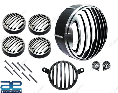 Juego de rejilla de cubierta de faros negros y cromados EC para Royal Enfield Classic 350 500 Foto 1 de 4