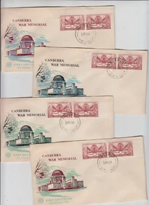 Stamps 1958 War Memorial pair set of 4 WCS Wesley cachet FDCs ROSEBUD postmarks - Picture 1 of 1