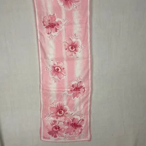 Una Blumenmuster Rosa Weiß Lang Rechteck Polyester Schal 42X13 Hergestellt in Japan - Bild 1 von 8