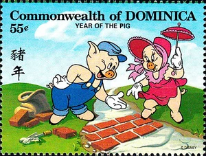 Dominica nuevo MNH Disney animal cerdo profesión albañil trabajador de la construcción paraguas - Imagen 1 de 1