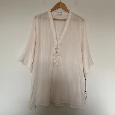 Túnica con cordones Robin Piccone Michelle talla L crema cuello en V corbata con borlas Foto 1 de 4