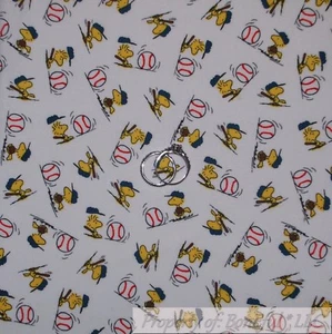BonEful Fabric FQ Cotton Quilt White Red Blue Yellow Woodstock Baseball Sport US - Picture 1 of 14