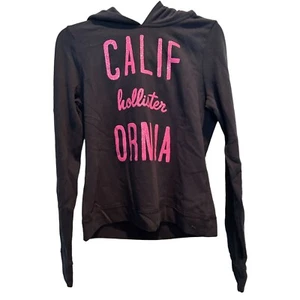 Hollister California Women's Hoodie size Medium, Blue with Pink Graphics - Picture 1 of 4