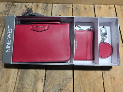 Nine West Gift 3 Piece Set Wristlet Coin Wallet Tech Case Red Keychain NEW Purse - Image 1 of 4
