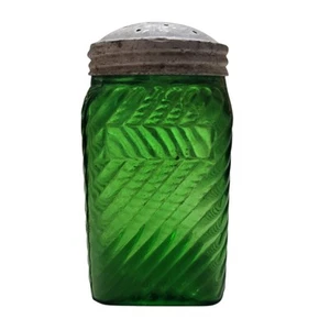 Frascos de vidrio verde vintage Owens Illinois con tapa agitadora especias azúcar - Imagen 1 de 9