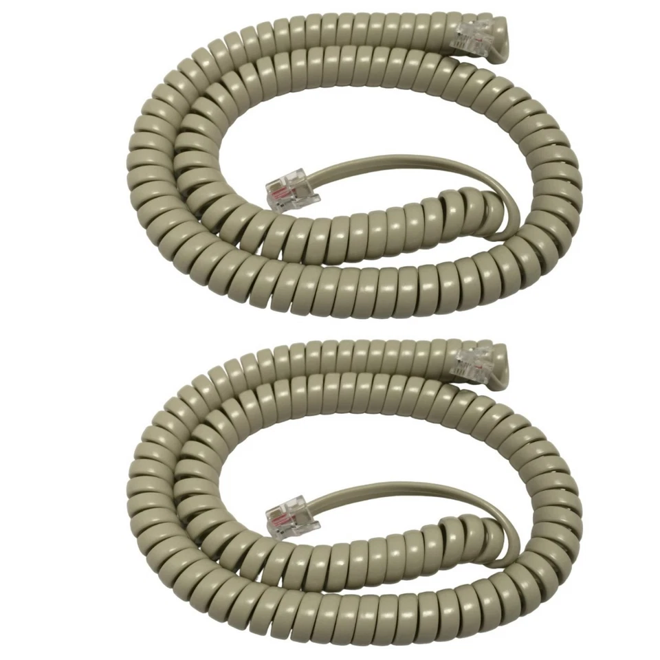NEW 12 Foot Handset Curly Cord for Comdial Business Phone Beige Tan Ash (2-Pack)
