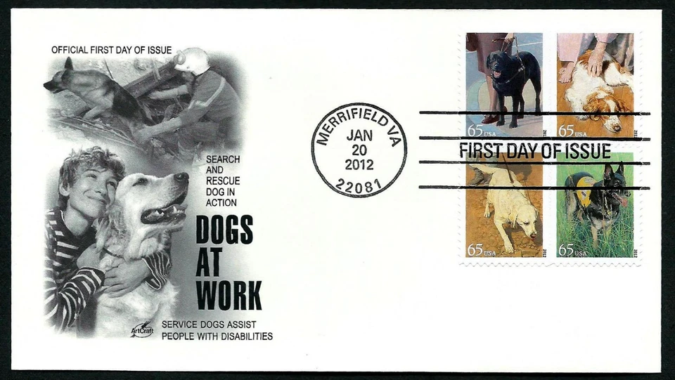 USA, SCOTT # 4604-4607, ARTCRAFT FDC COVER - RESCUE DOGS AT WORK, YEAR 2012 - Image 1 of 1