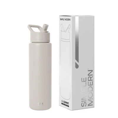 Botella de agua con tapa de pajita | Termo metálico de acero inoxidable aislado al vacío... Foto 1 de 4