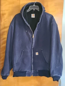 Chaqueta de mezclilla con capucha Carhartt azul oscuro forrada negra J131 DNY hecha en Unión EE. UU. - 4X - Imagen 1 de 24