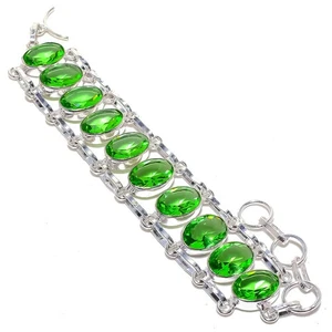 Brazalete de plata de ley 925 con piedras preciosas de peridoto 7-8" l096 - Imagen 1 de 6