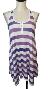 Espléndido vestido sin mangas de rayas altas bajas para mujer talla M cuello redondo playa costera - Imagen 1 de 9