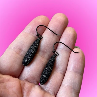 Black Lia Sophia (?) rhinestone dangle teardrop earrings goth sparkly - Image 1 of 4