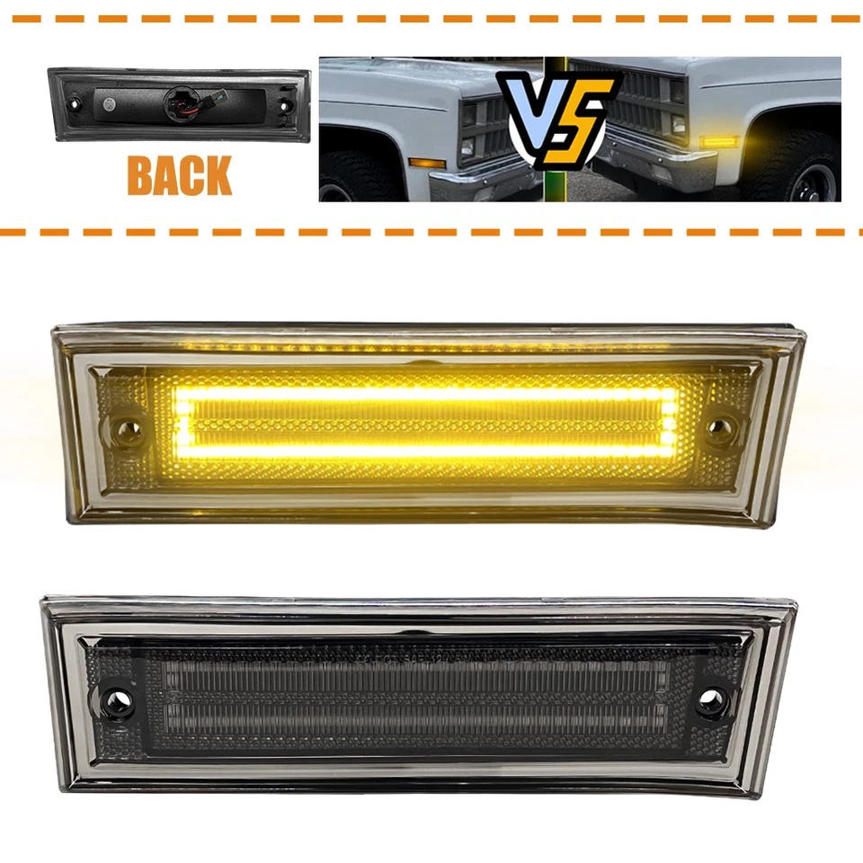 2 luces LED rectangulares delanteras ámbar humo para Chevy C10 C20 C30 GMC 1981-91 Foto 1 de 4