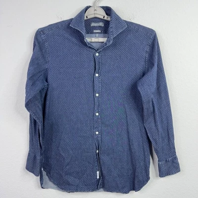 Camisa Michael Bastian Hombre L 16 32/33 Borde Azul Estampado Botón Informal Geométrica Foto 1 de 4