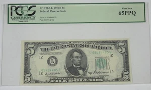 1950-B $5 San Francisco L-District FRN PCGS Gem New 65 PPQ Fr#1963-L - Picture 1 of 4