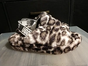 UGG Australia Fluff Yeah Women Sz 8 Gray Black  Animal Print Shearling Shoes - Picture 1 of 7