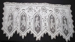 Antique Figural Filet Lace And Linen Panel- 1920s - For Sewing - Picture 1 of 10