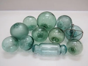 11 Authentic Japanese Glass Floats Ball Buoy Tiki Hut Bar Net Fishing (G2-963B) - Picture 1 of 5