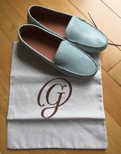 NWT M. GEMI Women's Driver Moccasin Felize Pale Blue Printed Leather US Size 9.5 - Picture 1 of 12