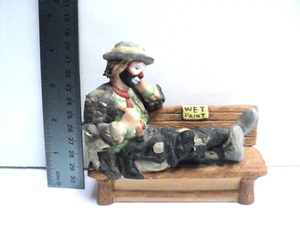 Emmet Kelly Jr. Colección Miniatura Payaso Triste en un Banco Parque Pintura Húmeda 5" x 4" - Imagen 1 de 5