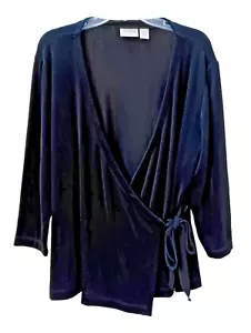 Chicos Travelers Damen Größe 3 Schwarz Wickeljacke V-Ausschnitt Stretch Strick 3/4 Arm - Bild 1 von 7