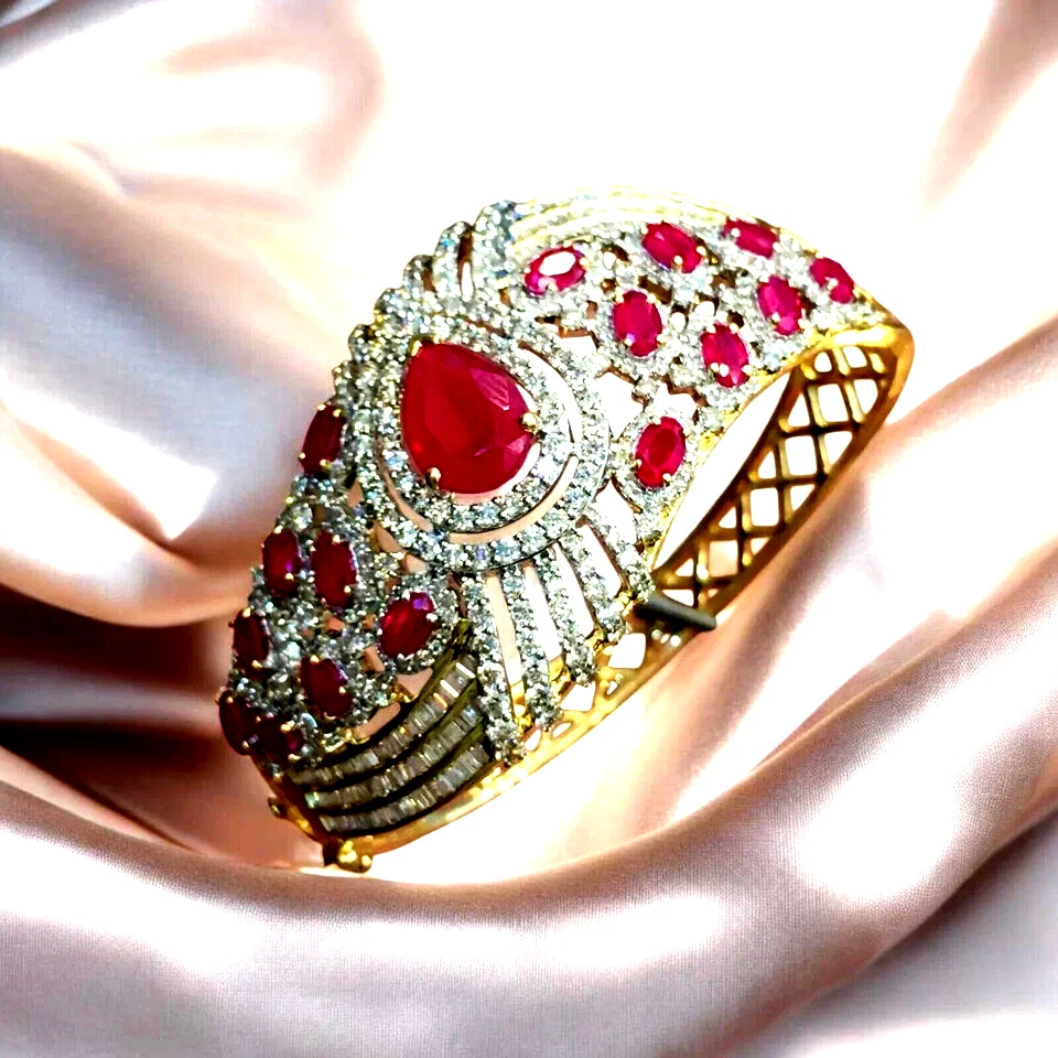 Pear Cut Lab Created Ruby  Party Bracelet 14k Yellow Gold Finish 5.00 Ct - Image 1 of 2