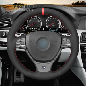 DIY Custom Hand Stitch Black Suede Steering Wheel Cover For BMW 5 Series F11 M5 - Picture 1 of 8