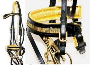 FSS GLISTEN Curve KRISTALL TOPAS BLING METALLIC GOLD Deutscher Komfort PATENT Trense - Bild 1 von 1