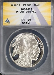 2001-P $1 Silver Buffalo Dollar PF 69 DCAM ANACS # 7668872 - Picture 1 of 2