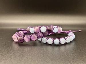 Amethyst & Aquamarine Stone 3 Single Bracelets Hemp Handmade Yoga Meditation - Picture 1 of 2