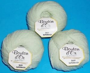 LOT OF 3 BOUTON D'OR BABY SUPERWASH BOURGEON - LIGHT GREEN WOOL YARN 150g - Picture 1 of 2