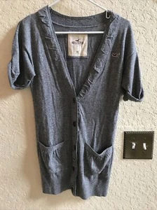 Womens Size X-Small XS Hollister Long Gray Cardigan Shirt Sleeve Sweater - Picture 1 of 9