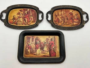 Juego de 3 mini bandejas metálicas con animales en escenas/ropa vintage - firmadas - Imagen 1 de 8