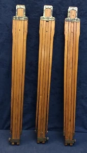 Lot-3 Vintage 3 Wooden 1900s  Wood and Brass Tripod Legs - Picture 1 of 9