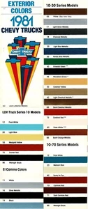 1981 Chevy Pickup Truck Series 10 Thru 70 LUV El Camino Factory Colors Prospekt - Bild 1 von 1