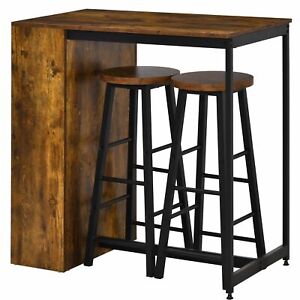 Dining Furniture Set Wooden Kitchen Bar Table High Stool Chair Shelves Brown