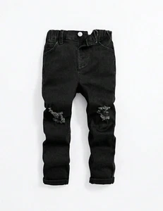 Jean Rasgado Pantalones Negros Mezclilla Para Niños Elegantes Vaqueros Pantalón - Picture 1 of 10