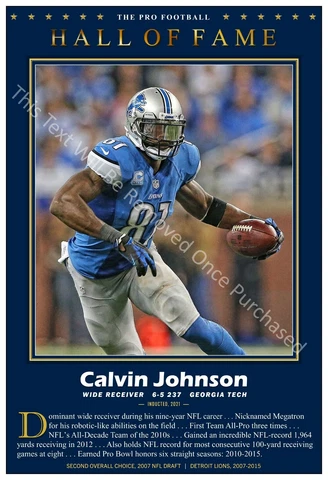 ALL-TIME GREAT WIDE RECEIVER CALVIN JOHNSON 13”x19” COMMEMORATIVE POSTER Cover